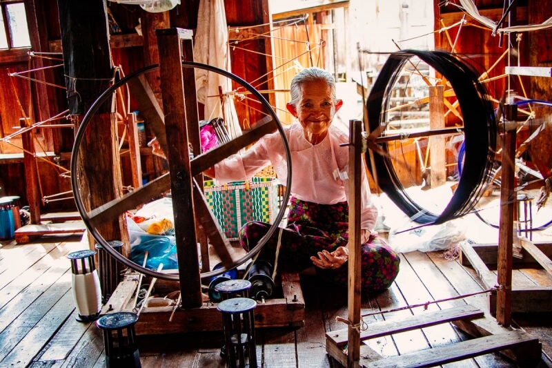 Lady weaving at Inle Lake