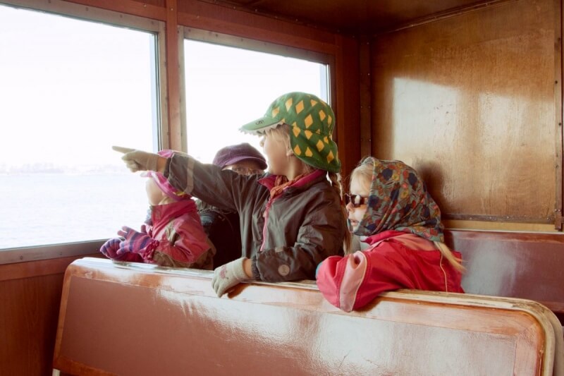 Finnish children on the ferry to Suomenlinna