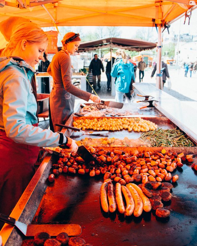 Selling reindeer meat at Kauppatori Helsinki Market